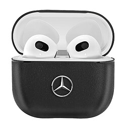 Mercedes Coque en Cuir Véritable pour AirPods 3 Fine et Légère Noir