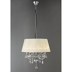 Luminaire Center Suspension Olivia avec Abat jour crème ivoire 5 Ampoules chrome poli/cristal