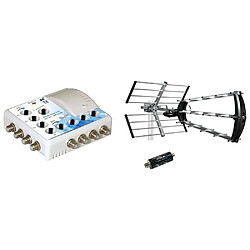 Antenne d'extérieure Trinappe 26dB UHF Metronic 415044 Filtre 4G intégré + Amplificateur TV TNT Intérieur 8 sorties Blanc 372018