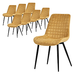 ML-Design Lot de 8 Chaises de Salle à Manger, Jaune Moutarde, Assise en Velours avec Pieds Métalliques Noir