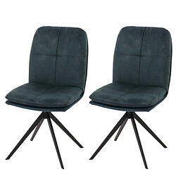 Decoshop26 Lot de 2 chaises de salle à manger pivote à 180° cadre trépied en métal assise en tissu bleu 04_0007398