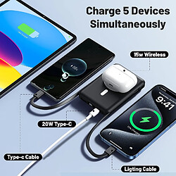 SANAG Power Bank 10 000 Mah Banque D'Alimentation Magnétique 22,5 W Pd Charge Rapide Avec Usb-C, Câble D'Éclairage Et Led, Batterie Sans Fil Avec Support Pour Iphone 15/14/13/12/Pro/ (Noir) pas cher