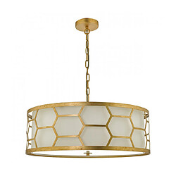 Luminaire Center Suspension Epstein Verre givré blanc,Feuille d'or 4 ampoules 22cm