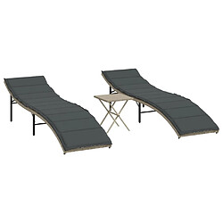 vidaXL Chaises longues lot de 2 avec table gris clair résine tressée