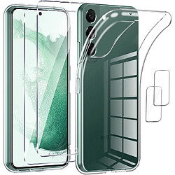 Coque Silicone Transparente + Verres Trempes et Protections Camera Arriere Transparent X2 Pour Samsung Galaxy S22 Little Boutik©