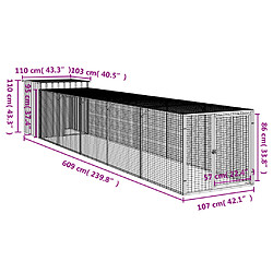 vidaXL Poulailler avec cour anthracite 110x609x110 cm acier galvanisé pas cher