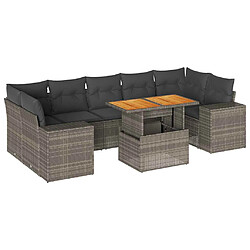 vidaXL Salon de jardin 8 pcs avec coussins gris résine tressée