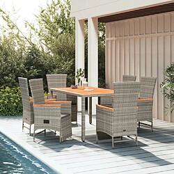 vidaXL Ensemble à manger de jardin et coussins 7 pcs gris rotin