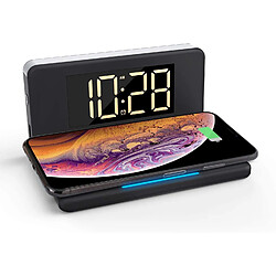 Chrono Réveil numérique avec chargement sans fil Qi, veilleuse de chevet, grand écran LED à gradation avec 4 luminosités, port de chargement USB, compatible avec les AirPods iPhone Samsung,(noir)