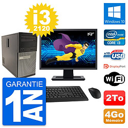 PC Tour Dell 790 MT Ecran 19" Intel i3-2120 RAM 4Go Disque 2To Windows 10 Wifi - Occasion