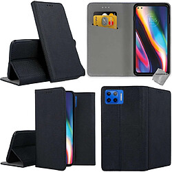 Htdmobiles Housse etui portefeuille avec coque intérieure en silicone pour Motorola Moto G 5G Plus + film ecran - NOIR MAGNET