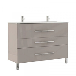 Dansmamaison Meuble double vasque 3 tiroirs 120 cm Taupe - LANA