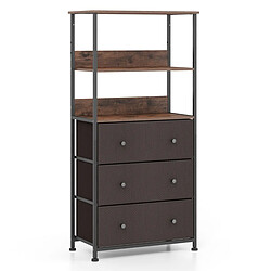 Helloshop26 Commode à 3 tiroirs avec etagères ouvertes unité de rangement verticale avec cadre en métal 117 cm avec bacs en tissu marron rustique 20_0008349