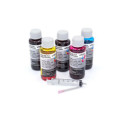 vhbw Encre de recharge en lot DYE 2x noir, chacune 1x Cyan, Magenta, jaune pour HP, Epson, Canon, Brother, Dell, Samsung, Lexmark, Olivetti, Ricoh.