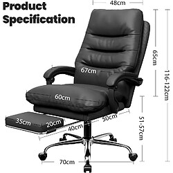 Chaise de bureau exécutive avec repose-pieds et pivotante à 360° - Chaise de bureau ergonomique Rattantree - Chaise d'ordinateur - Fauteuil inclinable en cuir PU robuste - Noir pas cher