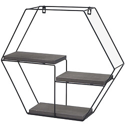 Decoshop26 Étagère murale suspendue 3 étagères en métal et bois gris foncé design industriel 43x49x11 cm 04_0008657