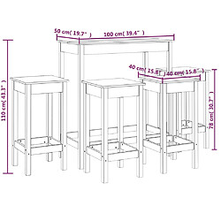 vidaXL Ensemble de bar 5 pcs Noir Bois de pin massif pas cher