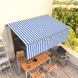 Maison Chic Auvent manuel rétractable avec store | store extérieurs de porte | Marquise Brise-soleil 4x3 m Bleu et blanc -GKD51549