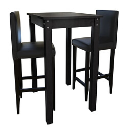 vidaXL Set de 1 table de bar et 2 tabourets noir