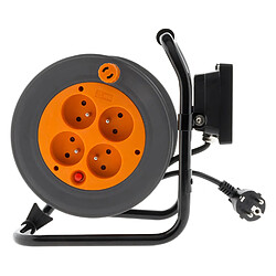 Enrouleur électrique 4 prises 16A 2P+T avec projecteur LED 10W - câble HO5VV-F 3G1 15m avec guide câble - Zenitech