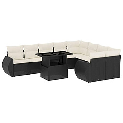 vidaXL Salon de jardin 10 pcs avec coussins noir résine tressée