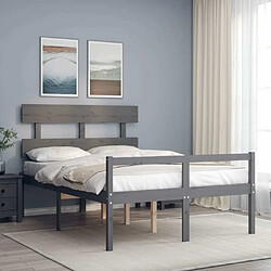 Maison Chic Lit adulte - Cadre Structure de lit avec tête de lit Contemporain gris double bois massif -MN81601