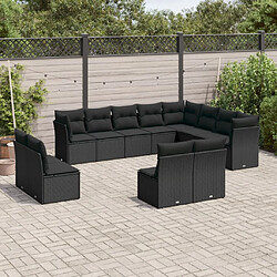 vidaXL Salon de jardin 12 pcs avec coussins noir résine tressée