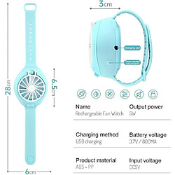 Avis Mini Ventilateur de Montre, Montre portable, Lumière LED Colorée, Ventilateur USB Pliable pour Femmes et Enfants (Bleu clair)