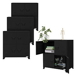 ML DESIGN MODERN LIVING Set de 4 armoires de bureau 75x40x80,5 cm noir, acier, industriel, métallique pas cher