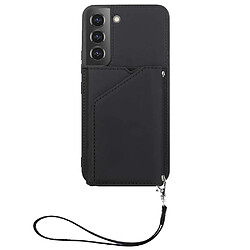 Coque en TPU + PU avec béquille et porte-carte noir pour votre Samsung Galaxy S22 5G