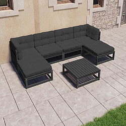 Maison Chic Salon de jardin 7 pcs + coussins - Mobilier/Meubles de jardin - Table et chaises d'extérieur Noir Bois de pin massif -MN18209