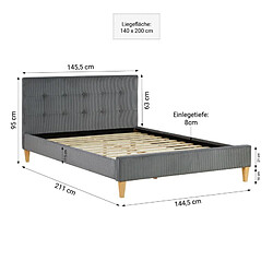 Avis Homestyle4U Lit 2 Places 140x200 cm avec Matelas gris