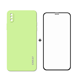 Coque en silicone colle complète liquide 0.26mm 9H 2.5d souple vert clair pour votre Apple iPhone XS Max