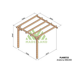 Maderland Pergola accolée en bois lamellé-collé Andorra 300 x 300 cm