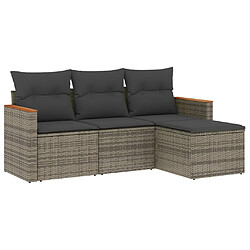 vidaXL Salon de jardin 4 pcs avec coussins gris résine tressée