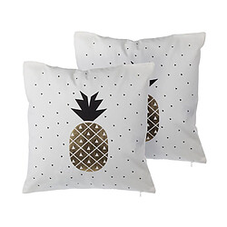 Beliani Lot de 2 coussins YASMIN Coton 45 x 45 cm Motif de plante Blanc Doré Noir