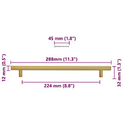 vidaXL Poignées d'armoire 5 pcs doré 224 mm acier inoxydable pas cher