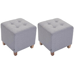 Decoshop26 Lot de 2 tabourets bas pouf repose-pieds forme carrée en tissu gris clair 10_0004470