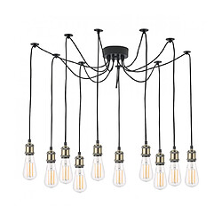 Luminaire Center Suspension Waco Cuivres Antique,Noir mat 10 ampoules 100cm