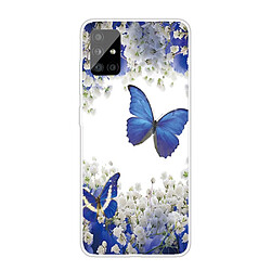 Coque en TPU impression de motifs sylish papillon bleu et fleur pour votre Samsung Galaxy A51 SM-A515