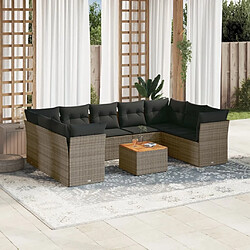 Maison Chic Salon de jardin avec coussins 10 pcs, Ensemble Tables et chaises de jardin, gris résine tressée -GKD720035