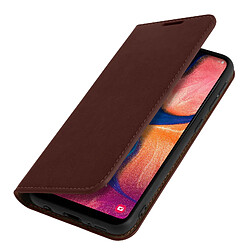 Avizar Étui Galaxy A20e Folio Cuir Véritable Porte cartes Support Vidéo marron foncé