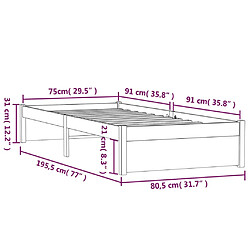 vidaXL Cadre de lit sans matelas blanc bois massif 75x190 cm pas cher