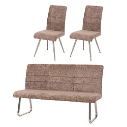 Decoshop26 Lot de 2 chaises de salle à manger + banc 180 cm inox brosséen tissu chenille marron 04_0008282