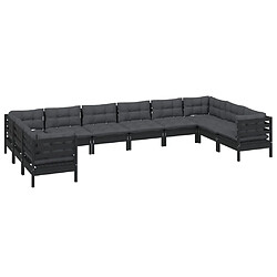 Avis Maison Chic Salon de jardin 10 pcs + coussins - Mobilier/Meubles de jardin - Table et chaises d'extérieur Noir Bois de pin -MN87519