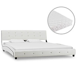 vidaXL Lit avec matelas Blanc Similicuir 160x200 cm 