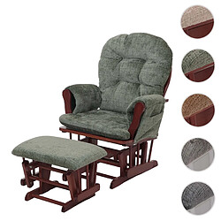 Mendler Fauteuil relax HWC-C76, rocking chair fauteuil à bascule avec pouf tissu/textile chenille (465g/m²) ~ vert, piétement foncé