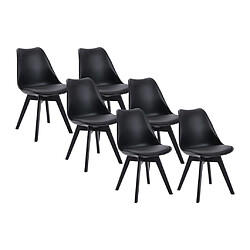 Vente-Unique Lot de 6 chaises JODY - Polypropylène et Hêtre - Noir et pieds noir