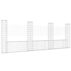 vidaXL Panier de gabion en forme de U avec 4 poteaux Fer 380x20x150 cm