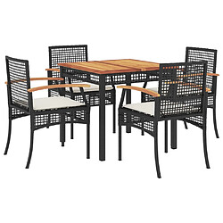 vidaXL Ensemble à manger de jardin coussins 5pcs Noir Résine tressée